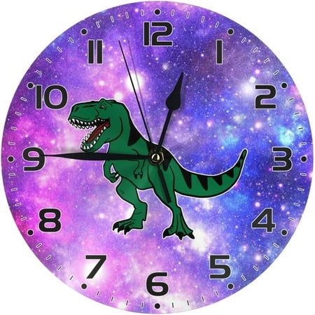 Galaxy Dinosaur Kids Wall Clock 10 Inch Silent Non Ticking Easy To Read Children'S Wall Clock Boys Girls Decorative For Kids Room Bathroom Playrooms Nursery Room