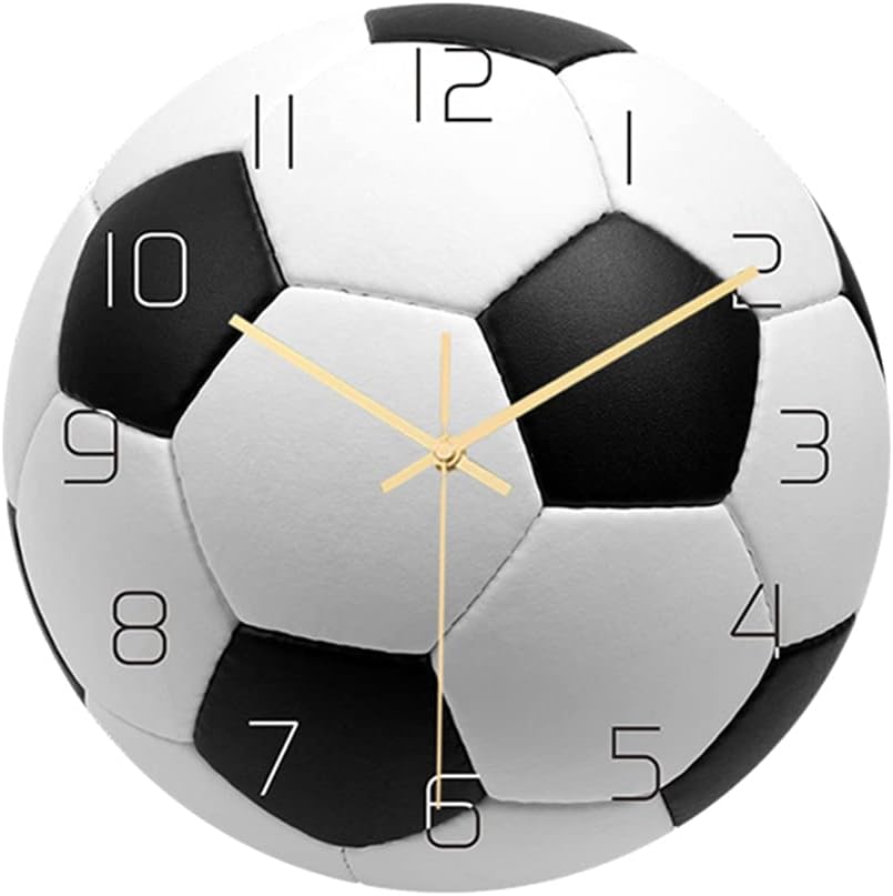 Garneck Wall Soccer Clock Football Wall Clock Sport Soccer Ball Print Round Acrylic Wall Clock Silent Non Ticking Art Painting for Kids Bedroom Living Room Office Home Decor No Battery