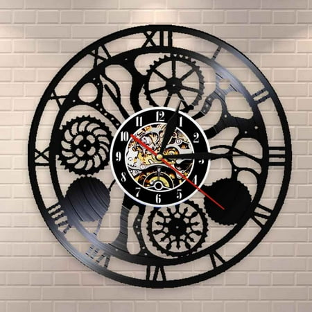 Gears and Cogs Wall Clock Cogwheels Science Art Artificial Intelligence Steampunk Neuroscience Art Vinyl Record Wall Clock