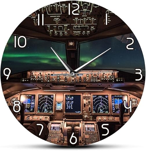 Geek Alerts Aircraft Cockpit 12inch Acrylic Print Wall Clock Aviation Airplane Control Devices Jet air Engine Silent Hanging Watch Battery Operated Pilots Home Decor