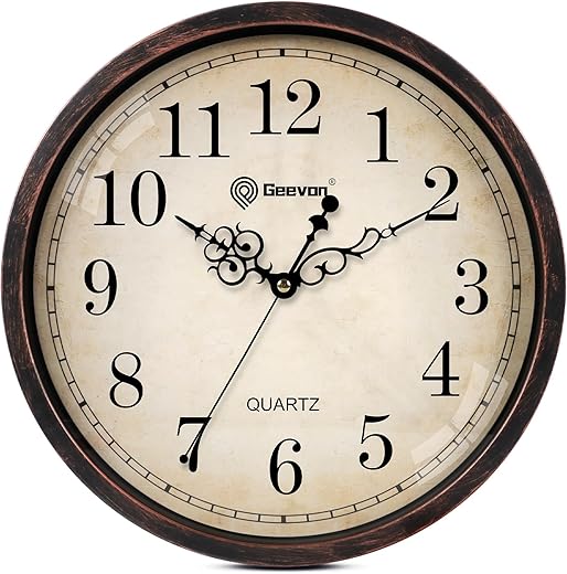 Geevon Vintage Wall Clock, Silent 14 Non Ticking Retro Round Clock Quartz Decorative Battery Operated Wall Clock for Kitchen,Office,Classroom,Bedroom,Living Room Decor