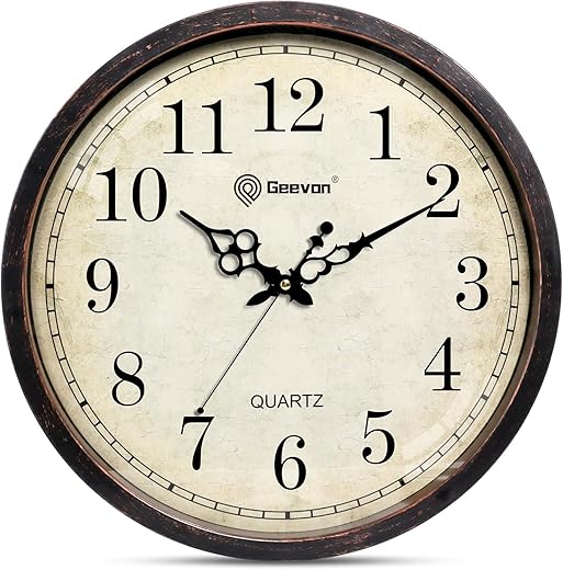 Geevon Vintage Wall Clock, Silent 16 Non Ticking Retro Round Clock Quartz Decorative Battery Operated Wall Clock for Kitchen,Office,Classroom,Bedroom,Living Room Decor