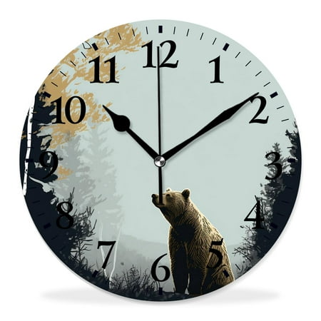 generic 10 inch Round Wall Clock,Bear in The Strange forest Cute Pattern,Silent Non Ticking Wall Clocks for Living Room Kitchen Bedroom