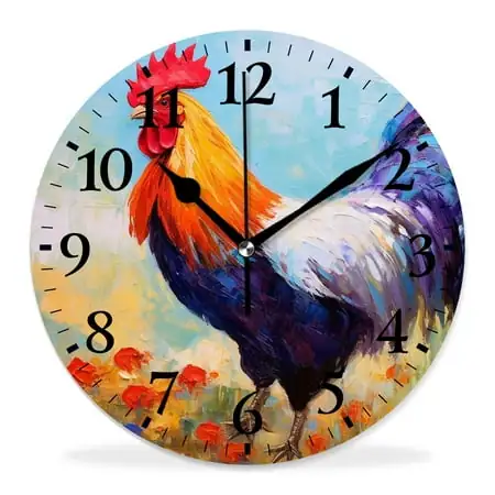 generic 10 inch Round Wall Clock,Colorful Rooster Cute,Silent Non Ticking Wall Clocks for Living Room Kitchen Bedroom