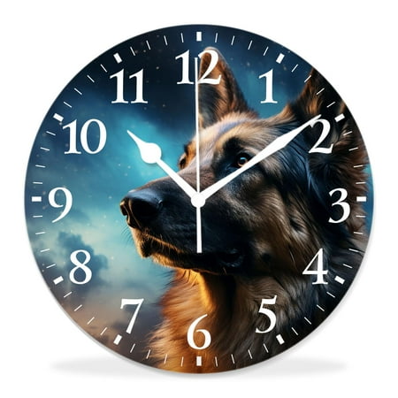 generic 10 inch Round Wall Clock,German Shepherd Dog Vintage Elegant Design,Silent Non Ticking Wall Clocks for Living Room Kitchen Bedroom