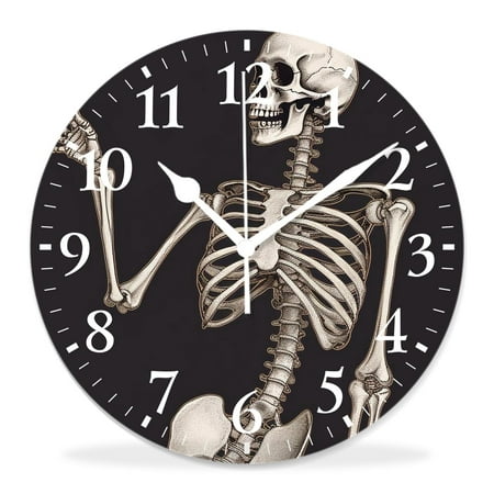 generic 10 inch Round Wall Clock,Human Skeleton Sugar Skull Halloween Beautiful,Silent Non Ticking Wall Clocks for Living Room Kitchen Bedroom