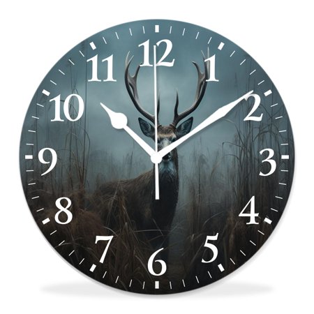 generic 10 inch Round Wall Clock,Whitetail Deer Fawn in Wilderness Countryside Beautiful,Silent Non Ticking Wall Clocks for Living Room Kitchen Bedroom