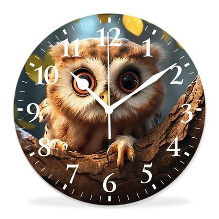 generic 12 inch Round Wall Clock,Cute Owl Baby on Tree Branch in forest Beautiful,Silent Non-Ticking Wall Clock Decor for Home Office Kitchen Living Room Bedroom