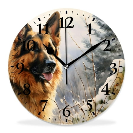 generic 12 inch Round Wall Clock,German Shepherd in Watercolor Green forest Exquisite,Silent Non-Ticking Wall Clock Decor for Home Office Kitchen Living Room Bedroom