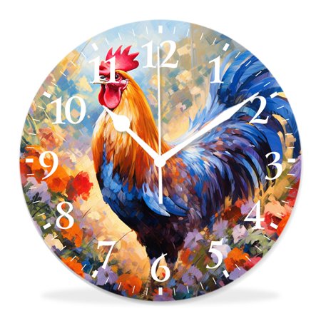 generic 12 inch Round Wall Clock,Rooster Shape Cartoon Sketch Cute,Silent Non Ticking Wall Clocks for Living Room Kitchen Bedroom