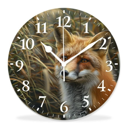 generic 14 inch Round Wall Clock,Red Fox in Nice Sunlight Winter Woodland forest Wild Animal Amazing,Silent Non-Ticking Wall Clock Decor for Home Office Kitchen Living Room Bedroom