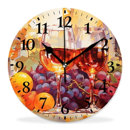 generic 14 inch Round Wall Clock,Vintage Style Wine Collage Beautiful,Silent Non Ticking Wall Clocks for Living Room Kitchen Bedroom