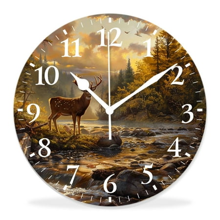 generic 14 inch Round Wall Clock,Whitetail Deer Wildlife Stunning,Silent Non-Ticking Wall Clock Decor for Home Office Kitchen Living Room Bedroom