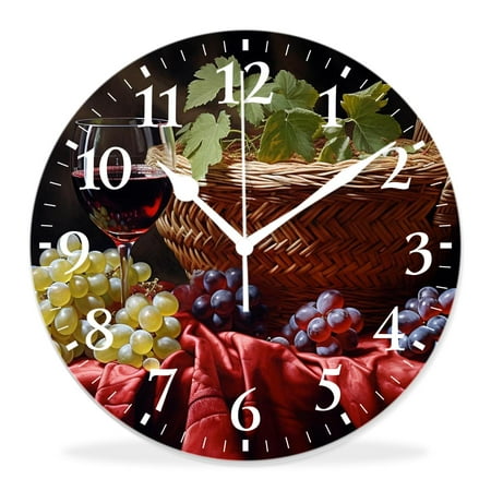 generic 16 inch Round Wall Clock,Wine Bottles Glass Oak Barrel Multicolor,Silent Non Ticking Wall Clocks for Living Room Kitchen Bedroom