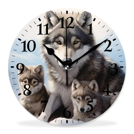 generic 16 inch Round Wall Clock,Winter Wolf Family 3D forest Animals Picture (2),Silent Non Ticking Wall Clocks for Living Room Kitchen Bedroom