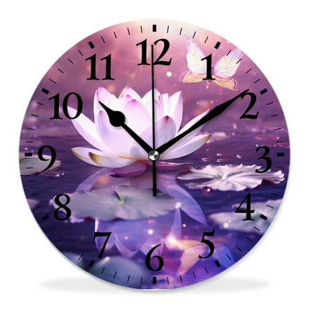 generic Silent Non-Ticking Decorative 12 inch Wall Clock,Beautiful Lotus Flower Painting (2),Round Wall Clocks Decor for Home Office Kitchen Living Room Bedroom