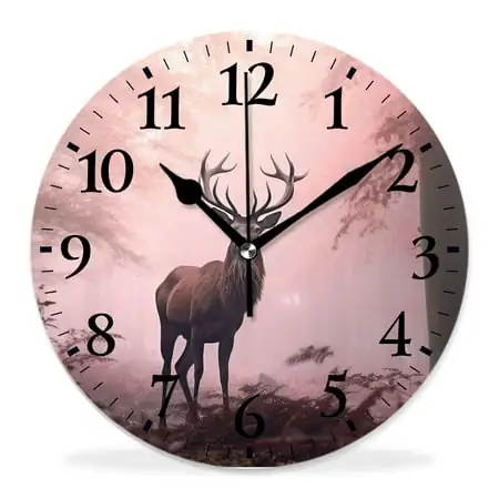 generic Silent Non-Ticking Decorative 12 inch Wall Clock,Deer Antler with Down Fantasy forest Woodland Print,Round Wall Clocks Decor for Home Office Kitchen Living Room Bedroom