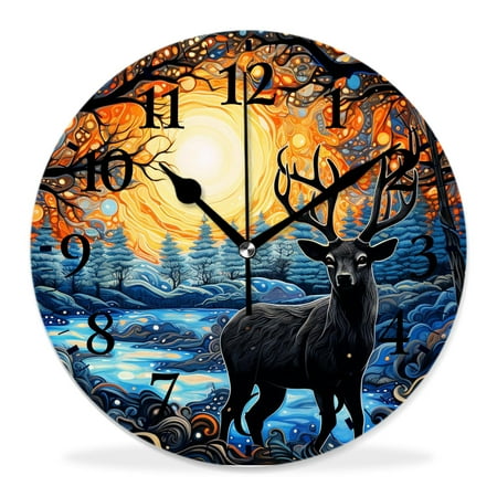 generic Silent Non-Ticking Decorative 12 inch Wall Clock,Deer in Antler Autumn Sunset forest Winter Woodland Beautiful,Round Wall Clocks Decor for Home Office Kitchen Living Room Bedroom