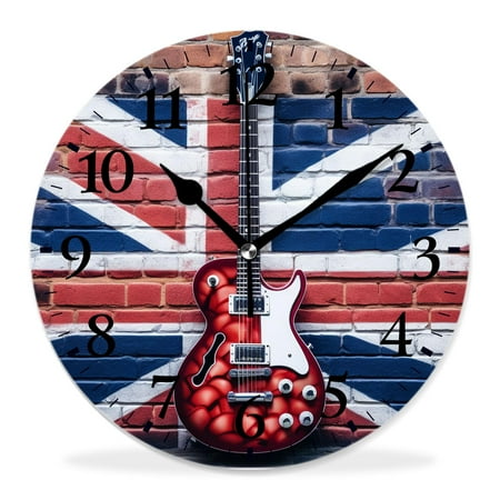 generic Silent Non-Ticking Decorative 12 inch Wall Clock,Electric Guitar Music Vintage Multicolor,Round Wall Clocks Decor for Home Office Kitchen Living Room Bedroom