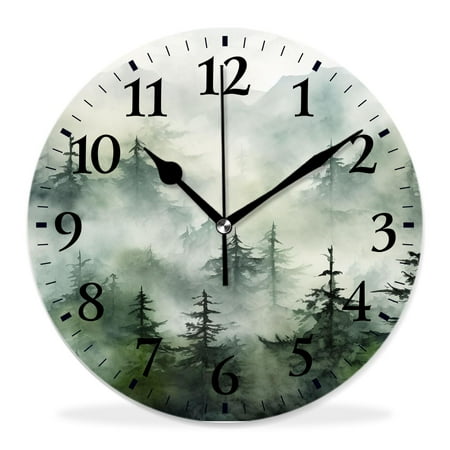 generic Silent Non-Ticking Decorative 12 inch Wall Clock,Foggy Tree Picture,Round Wall Clocks Decor for Home Office Kitchen Living Room Bedroom