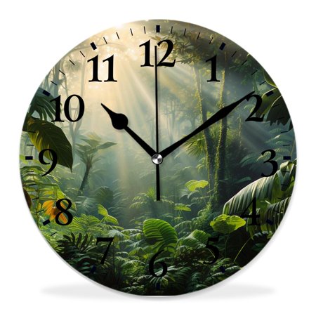 generic Silent Non-Ticking Decorative 12 inch Wall Clock,Green Tropical Wildlife Nature forest with Branches Exquisite,Round Wall Clocks Decor for Home Office Kitchen Living Room Bedroom