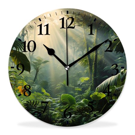 generic Silent Non-Ticking Decorative 14 inch Wall Clock,Green Tropical Wildlife Nature forest with Branches Exquisite,Round Wall Clocks Decor for Home Office Kitchen Living Room Bedroom