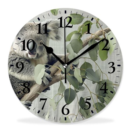 generic Silent Non-Ticking Decorative 14 inch Wall Clock,Koala Animal on Green Bamboo Branch Wildlife Beast Elegant,Round Wall Clocks Decor for Home Office Kitchen Living Room Bedroom