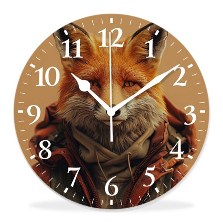 generic Silent Non-Ticking Decorative 14 inch Wall Clock,Red Fox in Nice Sunlight Winter Woodland forest Wild Animal Multicolor,Round Wall Clocks Decor for Home Office Kitchen Living Room Bedroom