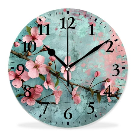 generic Silent Non-Ticking Decorative 14 inch Wall Clock,Vintage Spring Japanese Flower Creative,Round Wall Clocks Decor for Home Office Kitchen Living Room Bedroom