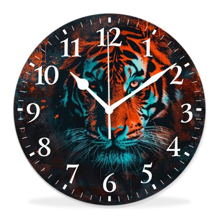 generic Silent Non-Ticking Decorative 14 inch Wall Clock,Watercolor Beautiful Tiger Wildlife Pretty,Round Wall Clocks Decor for Home Office Kitchen Living Room Bedroom