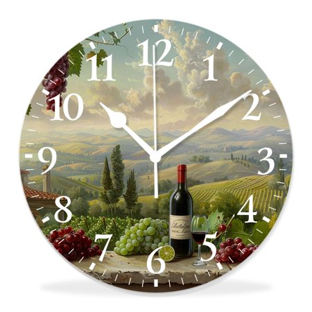 generic Silent Non-Ticking Decorative 14 inch Wall Clock,Wine Italy Landscape Rural Vineyard Beautiful,Round Wall Clocks Decor for Home Office Kitchen Living Room Bedroom