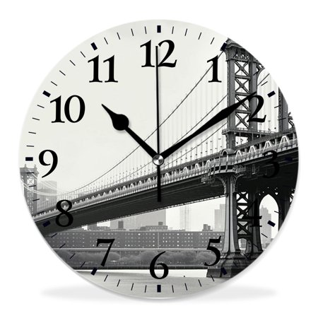 generic Silent Non Ticking 12 inch Round Wall Clocks,Bridge Of New York Vintage East River Lovely Art,Decorative Clocks for Living Room Kitchen Bedroom