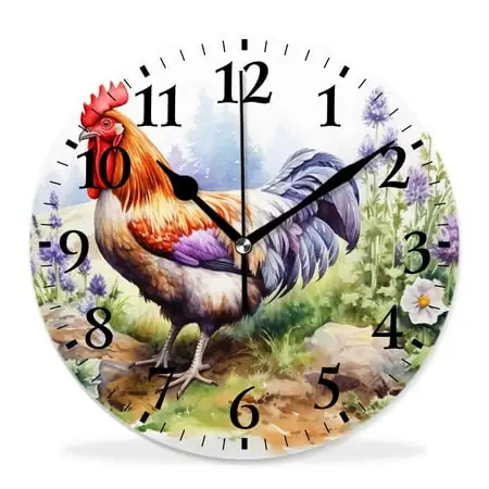 generic Silent Non Ticking 12 inch Round Wall Clocks,Chicken Rooster Design,Decorative Clocks for Living Room Kitchen Bedroom