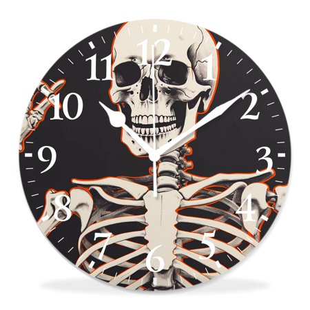 generic Silent Non Ticking 12 inch Round Wall Clocks,Human Skeleton Sugar Skull Image,Decorative Clocks for Living Room Kitchen Bedroom