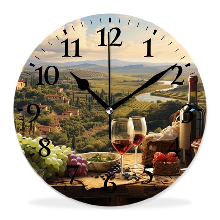 generic Silent Non Ticking 14 inch Round Wall Clocks,Wine Italy Landscape Rural Vineyard Elegant,Decorative Clocks for Living Room Kitchen Bedroom