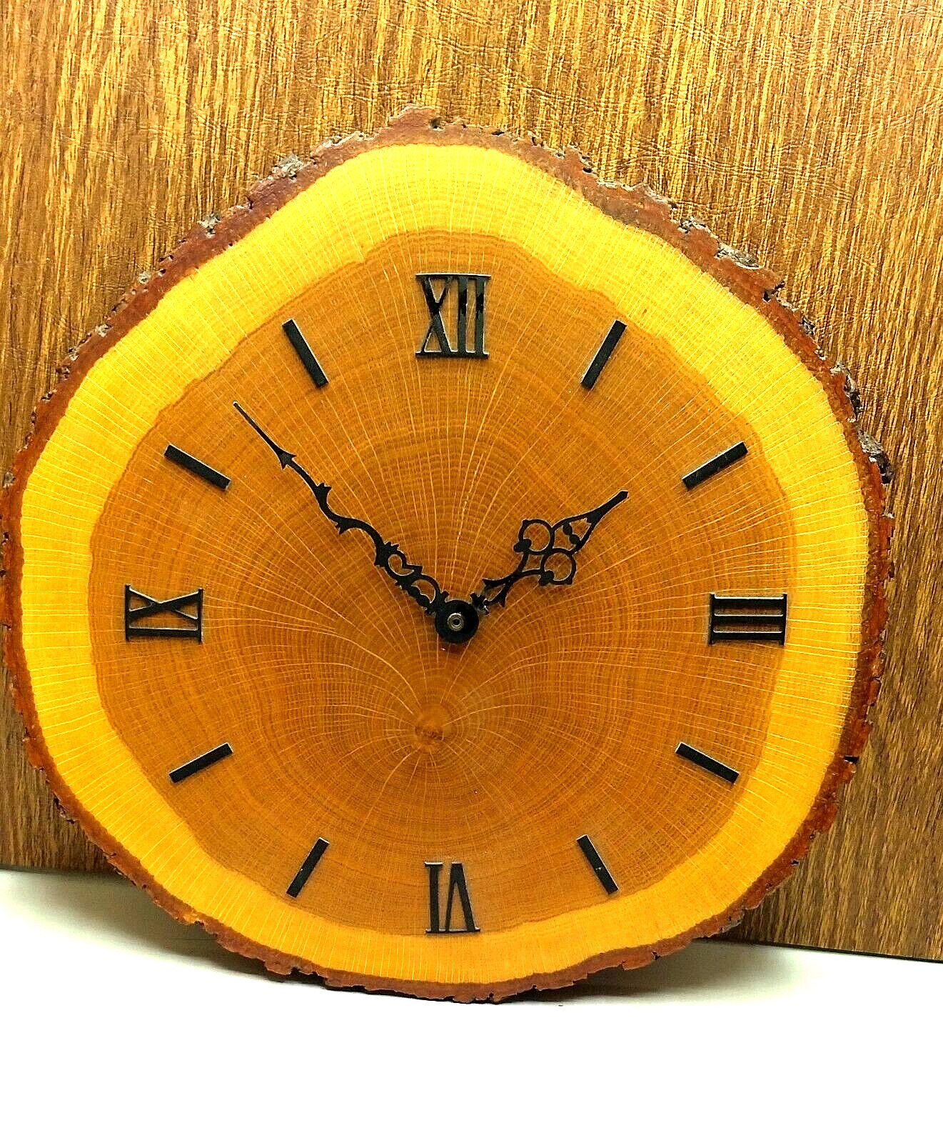 Genuine Oak Cross Section Cut Tree Trunk Wall Clock Kienzle Movement 12" Dia.