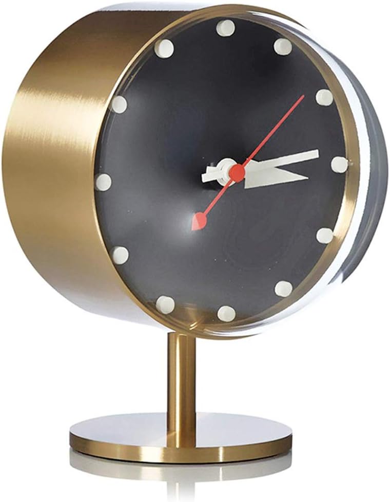 George Nelson Night Clock, 4 X 6 inch, Brass Bedroom Retro Desk Clock, Silent Desktop Clock, for Home, Kitchen, Living Room, Office Mid Century Retro Design