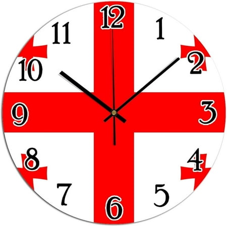 Georgia National Flag Pvc Art Clock Georgia Decorative Wall Clock Quartz Battery Operated Silent Round Wall Clock Country Souvenir Gift Hanging Wall Clocks For Bedroom 10X10In