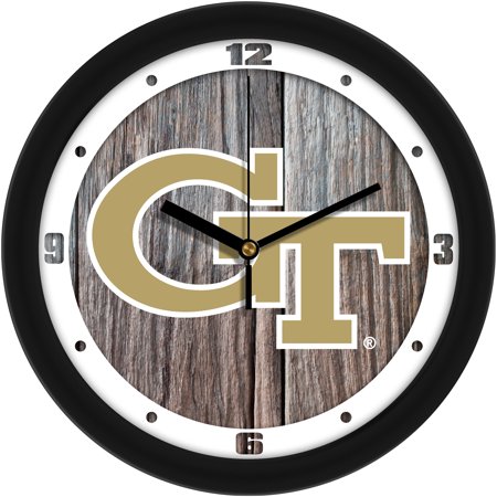 Georgia Tech Yellow Jackets 11.5'' Suntime Premium Glass Face Weathered Wood Wall Clock