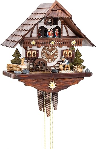 German Cuckoo Clock 1-day-movement Carved-Style 15.00 inch - Authentic black forest cuckoo clock by Hekas