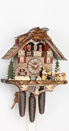 German Cuckoo Clock 8-day-movement Chalet-Style 15.00 inch - Authentic black forest cuckoo clock by Hekas