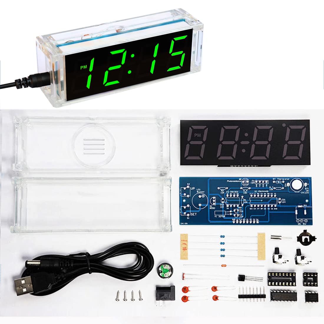 Gikfun 4-Digit LED Electronic Alarm Clock DIY Kits with Acrylic Shell Soldering Practice Learning Project EK1985-US