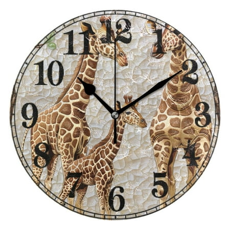 Giraffe Family and Tree Silent Wall Clock 10 Non-Ticking Battery Clock