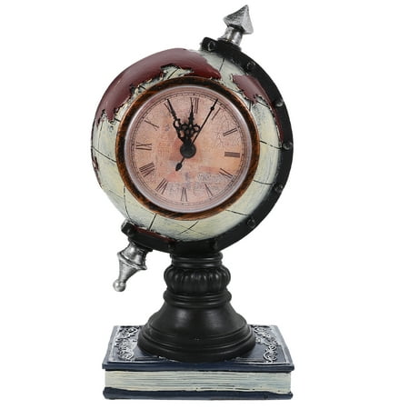 Globe Shape Clock Desktop Resin Clock Decoration Creative Clock Adornment Home Desktop Adornment (Antique Blue without Battery)