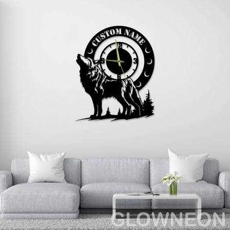 Glowneon Customized Wolf Wall Clock For Wild Animal Lover Home Decor