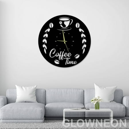 Glowneon Minimalist Coffee Time Metal Wall Clock, Coffee Shop Decor