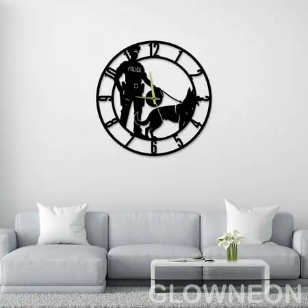 Glowneon Police Wall Clock With Latin Numeral Metal Sign, Police Gift