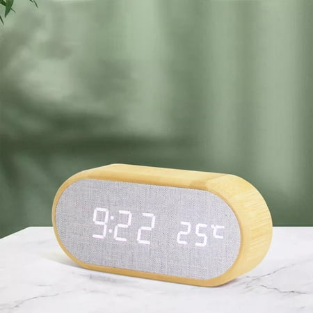 GNFQXSS Digital Alarm Clock Round Wooden Desk Clocks with 4 Alarms Sound Control50-100% Dimmer LED Electronic Clock for Bedroom Table Bedside Decor White