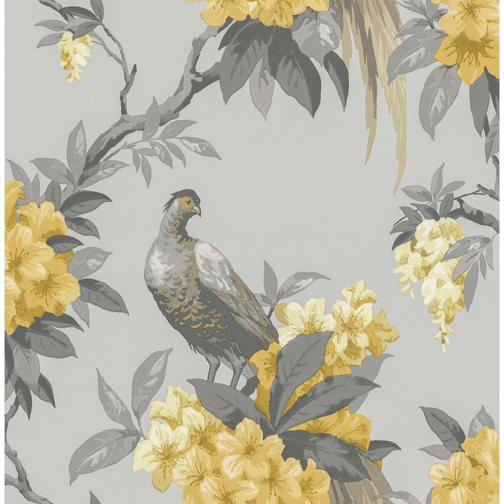Golden Pheasant Grey Floral Non Woven Wallpaper