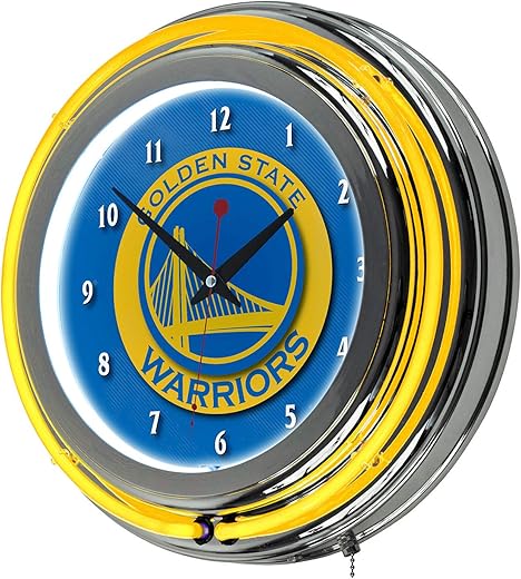 Golden State Warriors NBA Chrome Double Ring Neon Clock